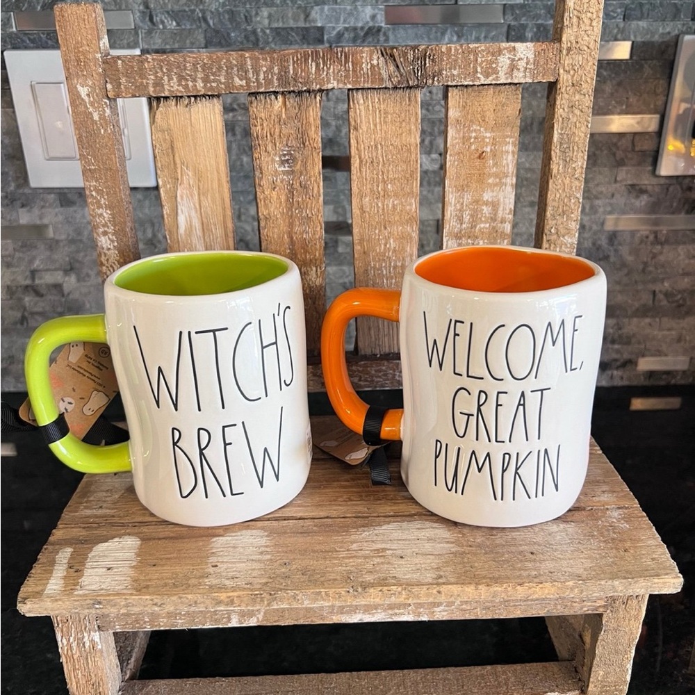 Rae Dunn Witch's Brew and Great Pumpkin Mugs - Green and Orange-PEANUTS